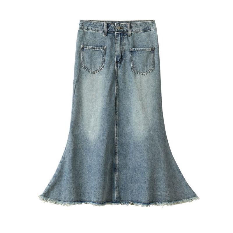 Modischer Jeansrock mit ausgefranstem Saum und hoher Taille