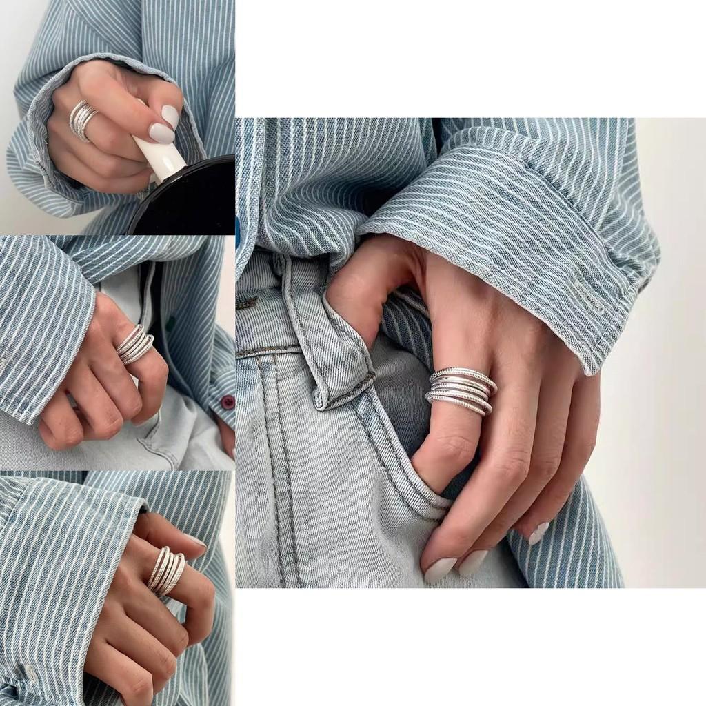 Trendy Korean Minimalist Multi-layered Ring For Women Elegant Copper Fashion Jewelry