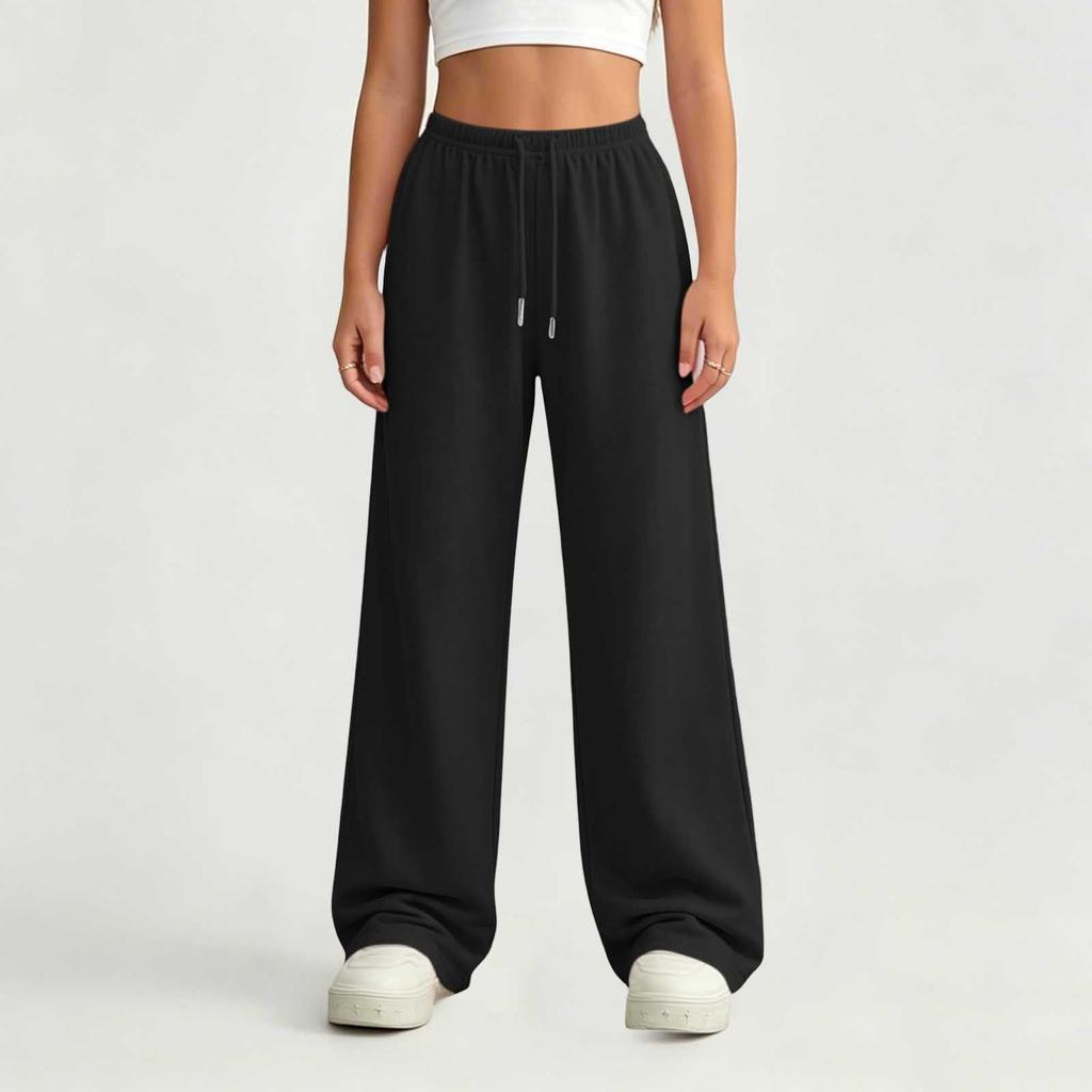 Pantalones de chándal anchos de pierna recta con cintura elástica de color para niñas mayores, para uso casual y deportivo