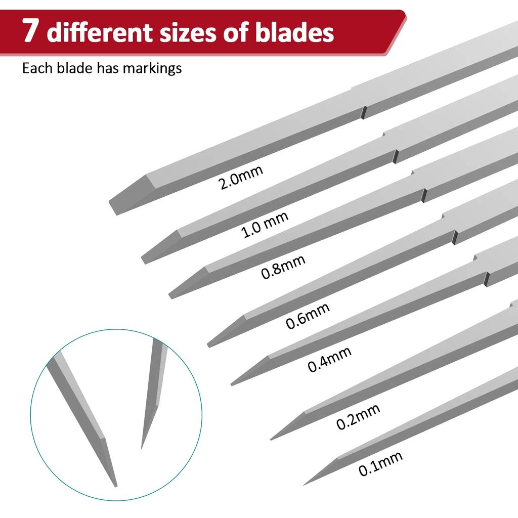 Prime Model Scriber Kit Resin Carved Scribe Line Tool with 7 Sizes Blades 0.1/0.2/0.4/0.6/0.8/1.0/2.0mm Lightweight Hobby