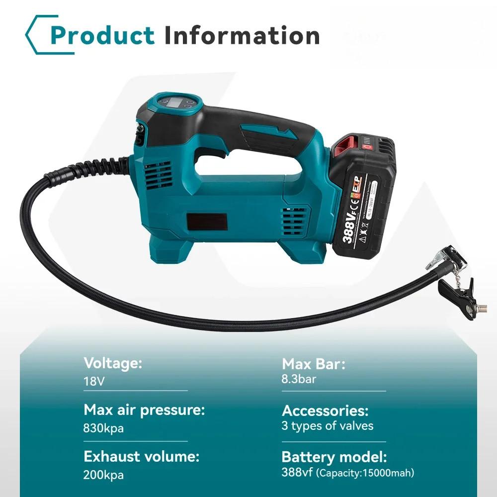 830Kpa Cordless Portable High Pressure Electric Air Pump LED Display Rechargeable Car Ball Inflatable Pump