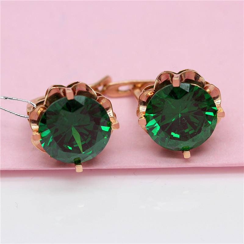 Exquisite Rose Gold Plated Russian 585 Purple Gold Classic Luxury Shiny Greenstone Earrings Fashion Colored Gold Earrings
