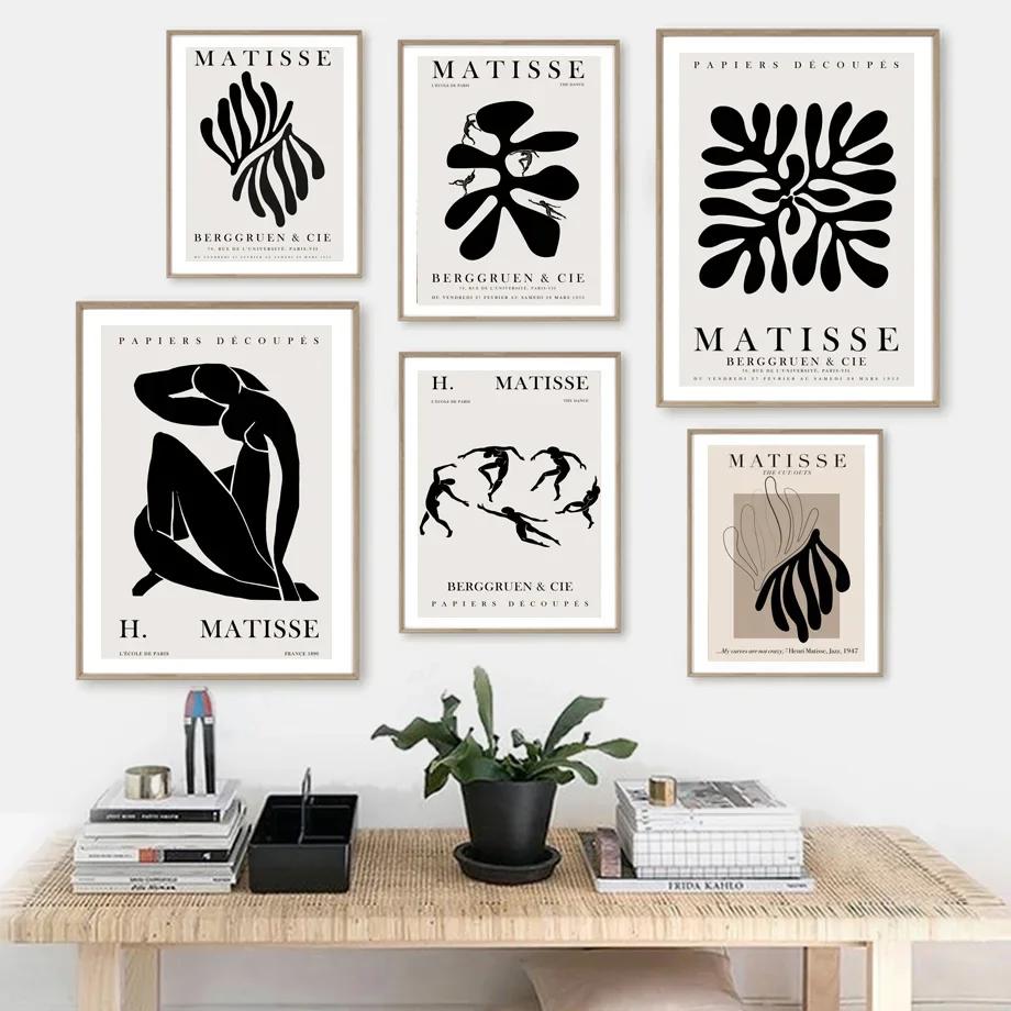 Abstraktes Schwarzes Matisse Blatt Boho Linien Retro Wandkunst Leinwandgemälde Poster und Drucke Wandbilder für Wohnzimmerdekor