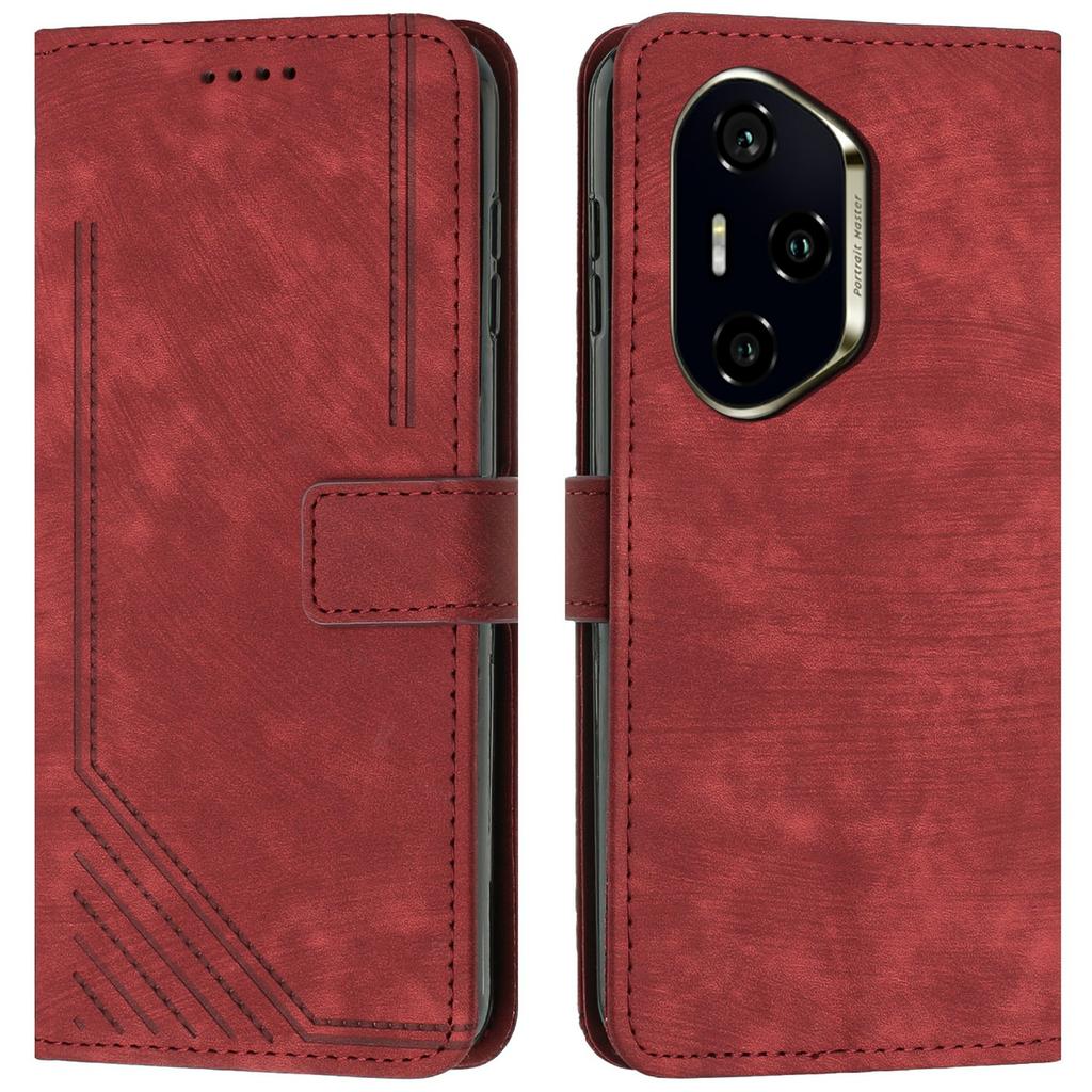 For Honor 300 Pro/300 Ultra Case Imprinted Lines Leather Phone Cover Folding Stand