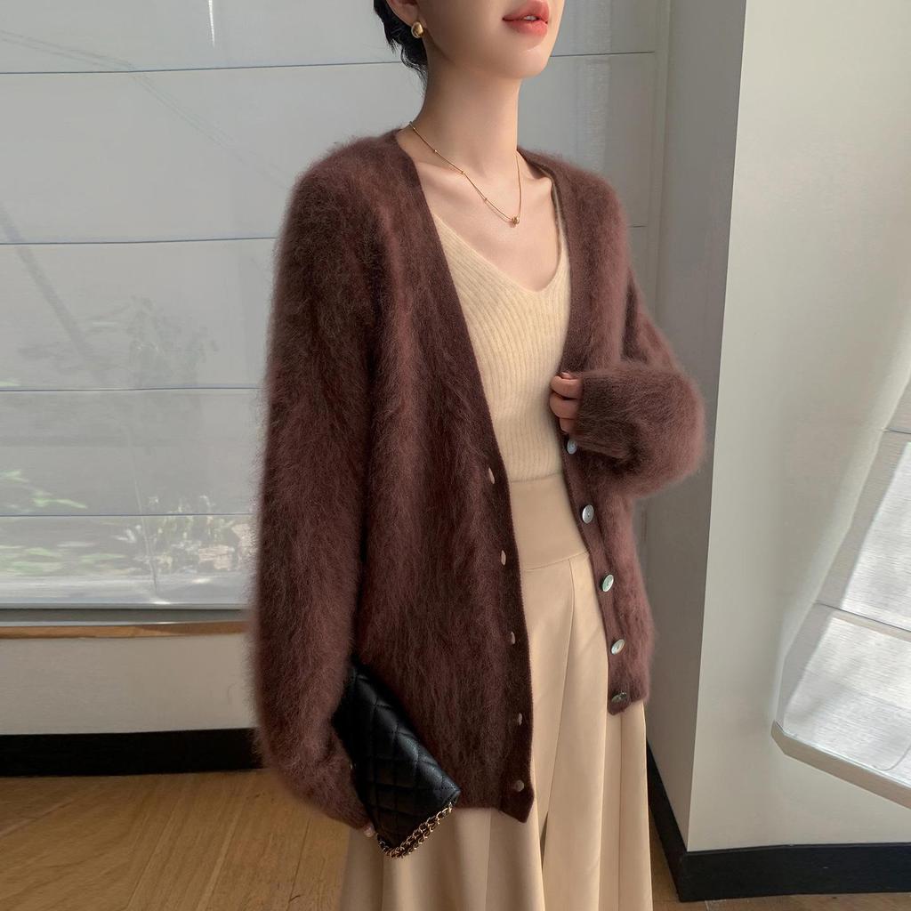 Soft V-neck Loose Wool & Cashmere Sweater Coat