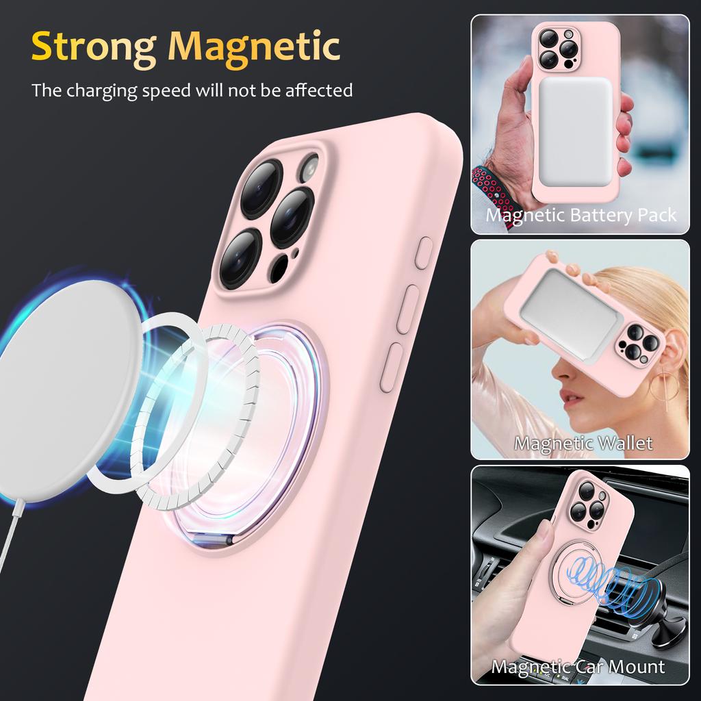 For iPhone 16 Pro Case Compatible with MagSafe Rotating Metal Kickstand PC + Silicone Phone Cover