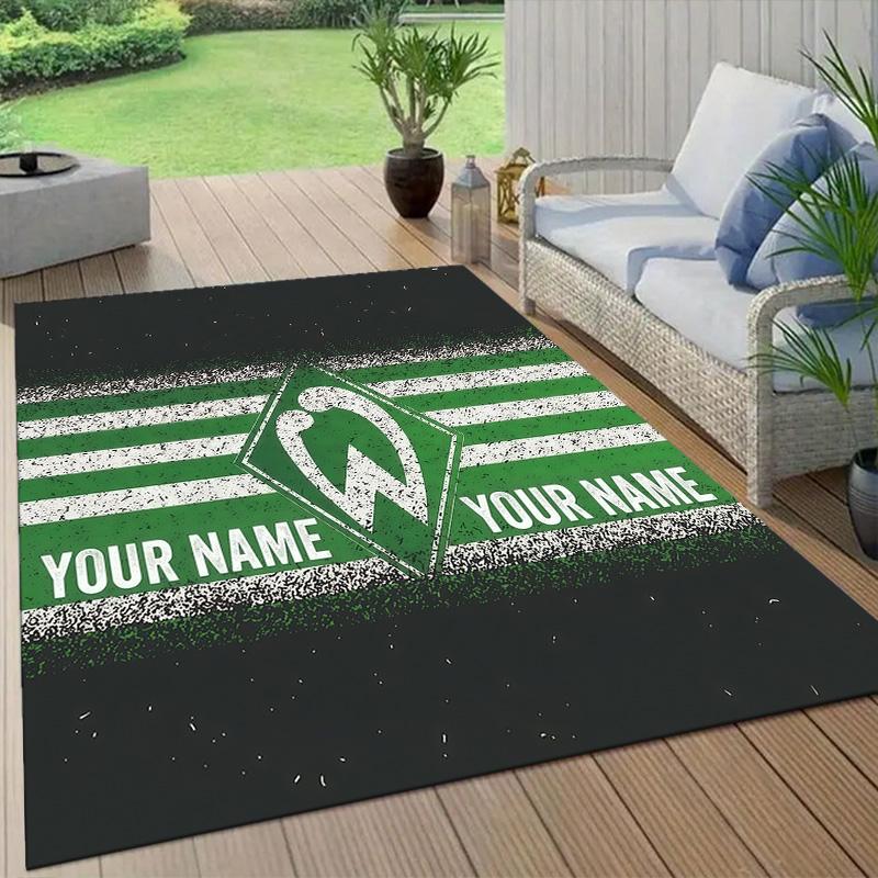 Custom Name Werder Bremen Flannel Pattern Square Carpet,Area Rug,Carpet Rug for Living Room Bedroom Sofa Playroom Decor,Non-slip Floor Mat