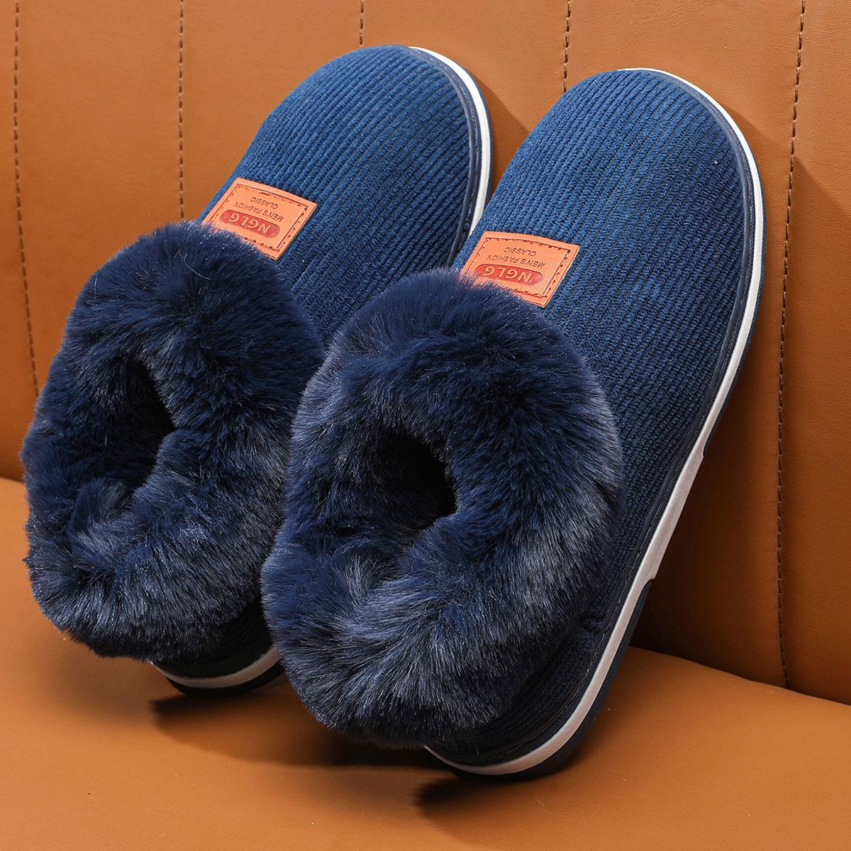 

Модная зимняя женская обувь, повседневная домашняя обувь для мужчин 2024 года, теплая хлопковая обувь для женщин, домашние плюшевые тапочки с подкладкой для женщин 36-37 синий