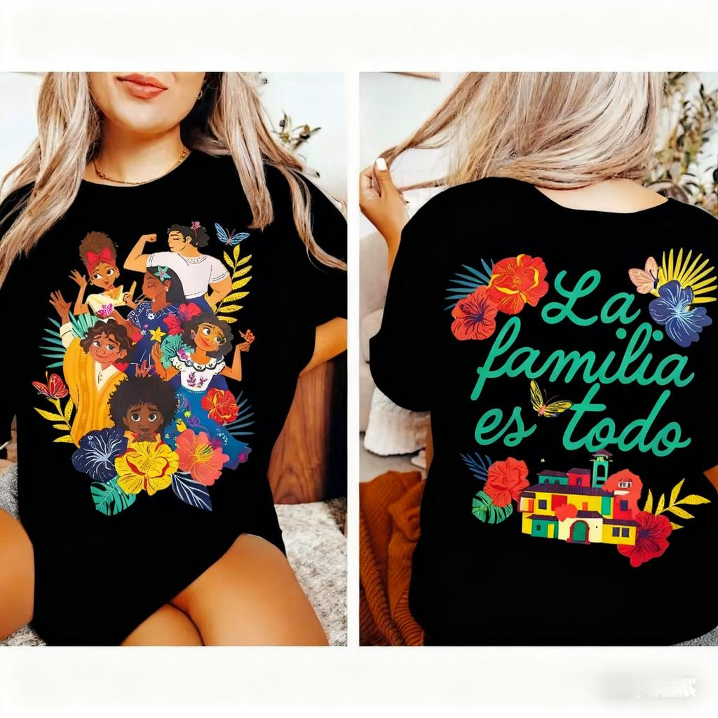 T-shirt floreale a due lati Famiglia Encanto La Familia Es Todo Luisa Maribel Antonio Isabel Tee Casa Madrigal Encanto