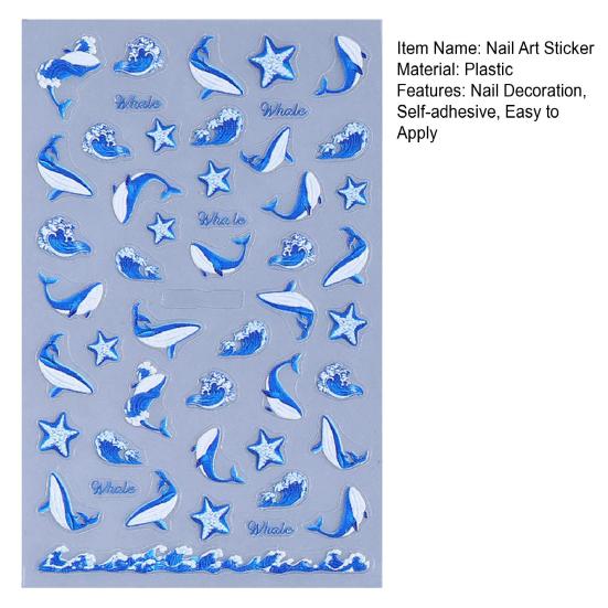 Ocean Theme Nail Art Stickers Summer Blue Whale Jellyfish Coral Starfish Manicure Decoration Decals DIY Home Nail Salon Accessories