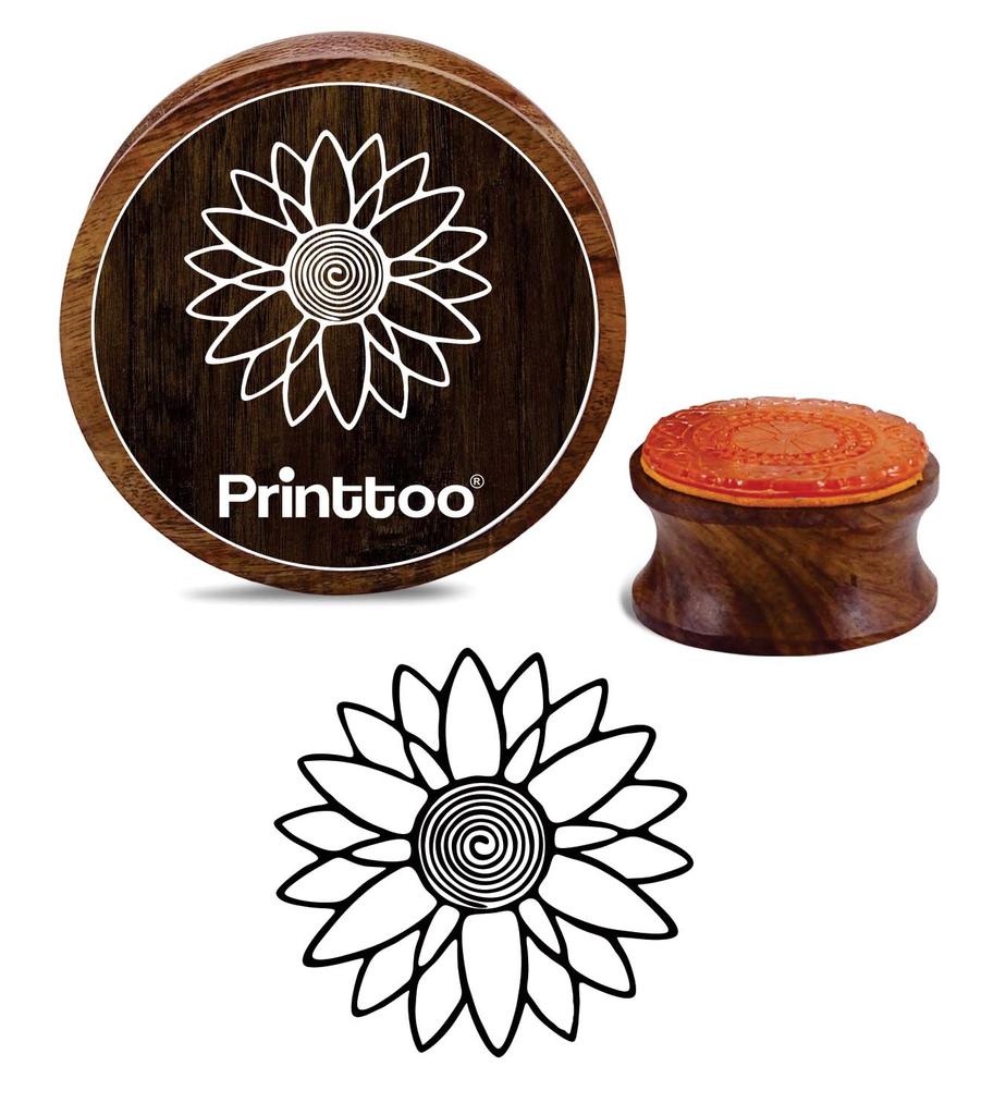 Printtoo Floral Design Craft Textile Card Print Round Wooden Rubber Stamp Block-2