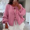 Women‘s Round Neck Long Sleeve Lace-Up Fitted Cardigan Coat