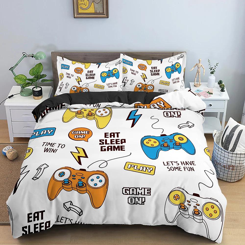 Games Comforter Cover Gamepad Bedding Set for Boys Kids Video Modern Gamer Console Quilt 2 or 3 Pcs Soft Twin Duvet Cover Set
