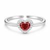 Red CZ Heart Halo Open  Adjustable Ring –925 Sterling Silver