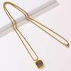 Stainless Steel Square Pendant Necklace Men Long Chain Layered Hip Hop Jewelry Geometric Titanium