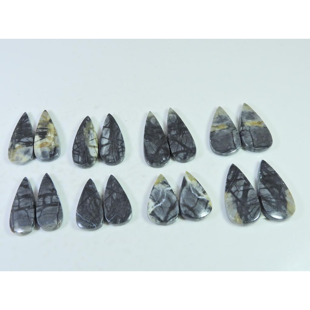 Natural Picasso Jasper Matched Pair Pear Cabachon Loose Gemstone 08Pair Lot C-2745