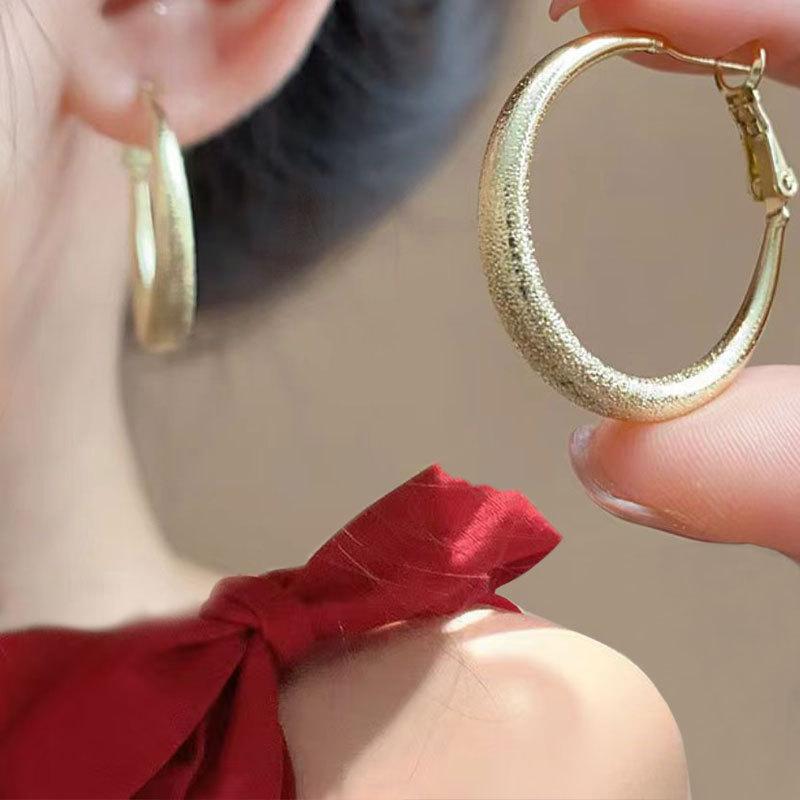 Super Flash Matte Plain Ring Earrings Light Luxury High-End Sense Simple Personality Earrings Fashionable Versatile Cold Feeling Earrings