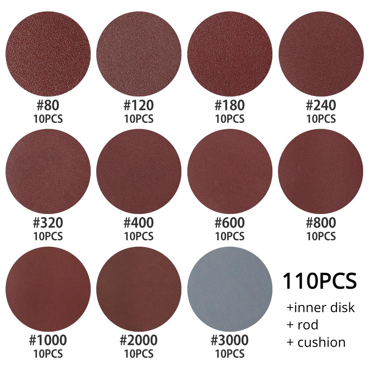 

110/120Pcs Sanding Disc 2 Inch Round Sanding Sheet Sanding Pads Paper Drill Grinder Rotary Tools 60-3000 Grit for Metal WoodWork 110PCS