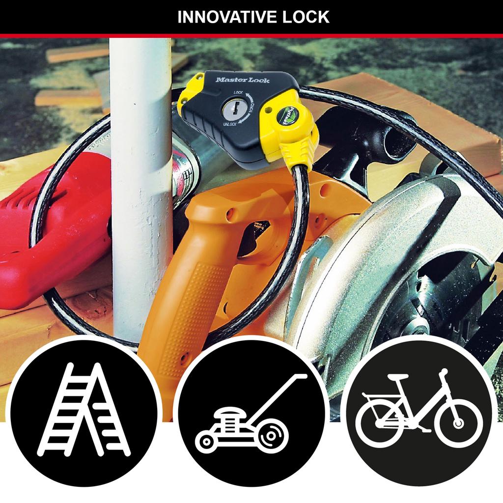 Master Lock Adjustable Cable Lock, 4 Keys, From 30 cm to 180 cm x 10 mm