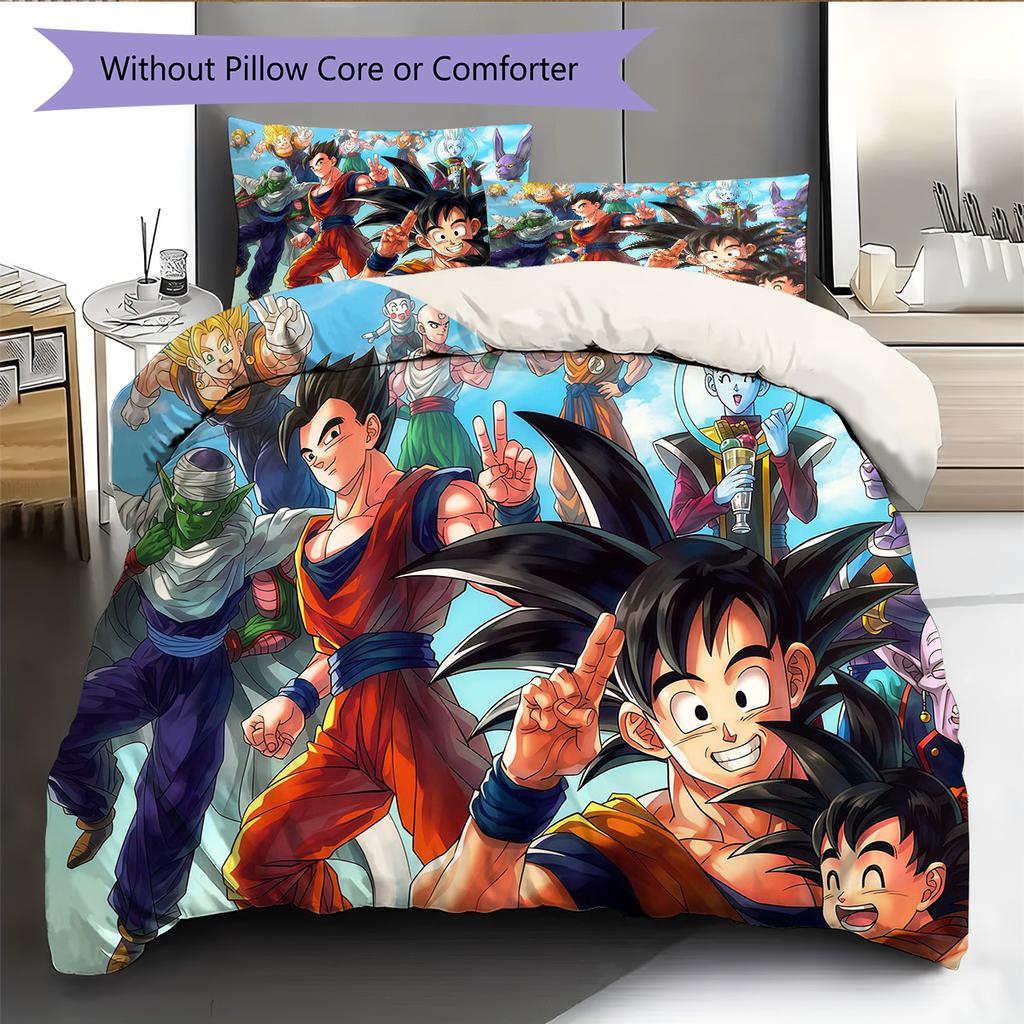 DBZ Anime Pattern Bedding Quilt Set Quilt Cover Pillowcase Home Decoration Birthday Gift (1 * Duvet Cover + 2 * Pillowcase, Without Core)
