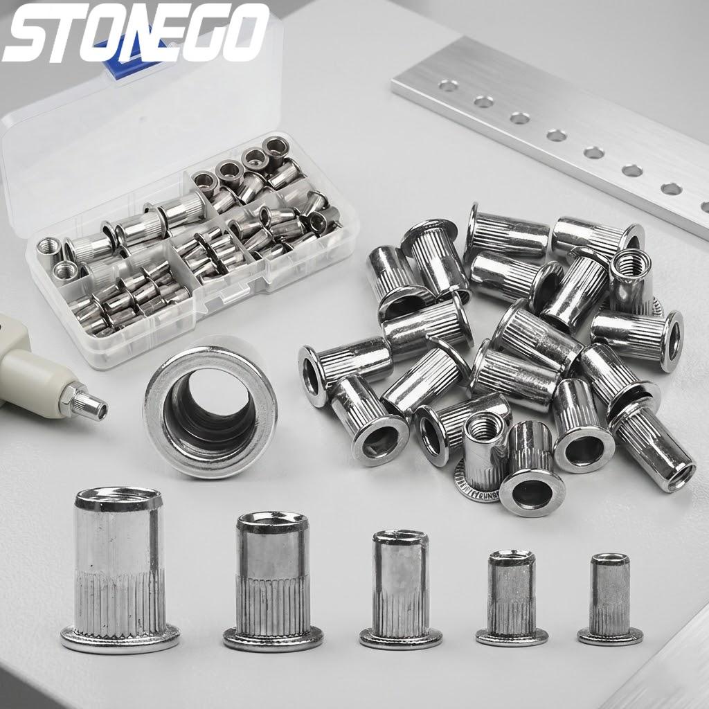 

100Pcs Aluminum Rivet Nut Kit M3 M4 M5 M6 M8 Threaded Insert Fasteners DIY Home Improvement Projects 100Pcs(A)