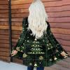 Women's Fashionable And Casual Christmas Printed Mid Length Cardigan Long Sleeved Jacket