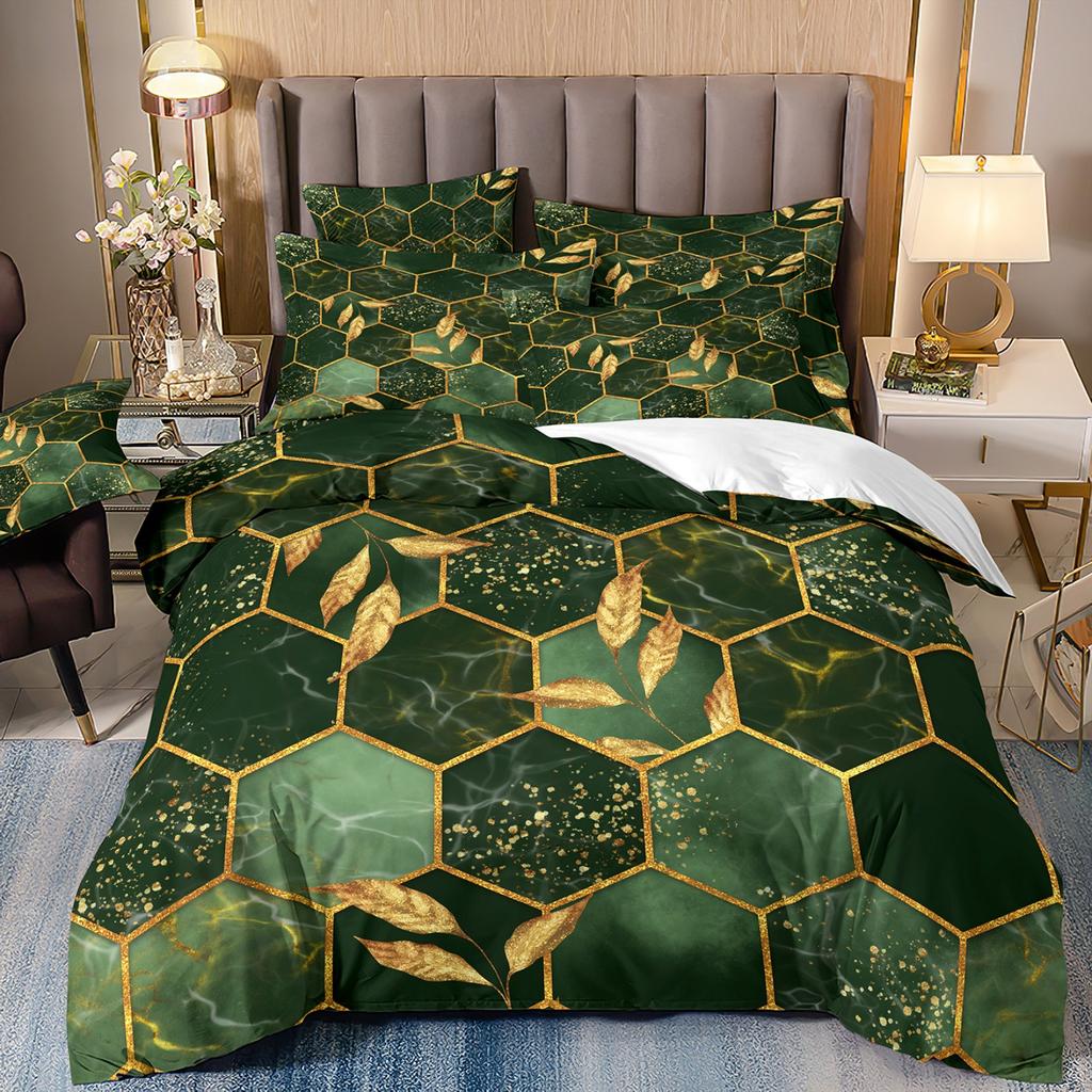 3D Digital Printing Light Luxury Geometric Honeycomb Stone Pattern Bedding Quilt Cover Three-Piece Set
