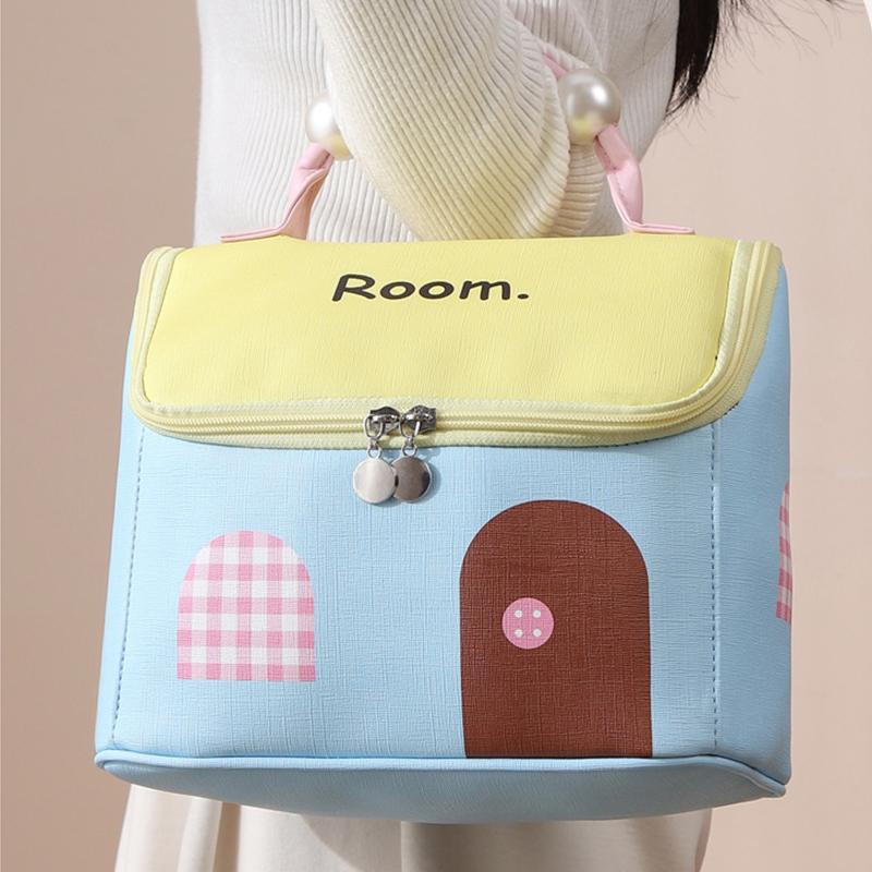 Cute House Shaped Cosmetic Bag Stain Resistant Foldable Space-Saving Makeup Organizer for Travel Home Storage
