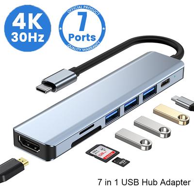 USB C Hub 7 In 1 Type C 3.0 Adapter To 4K HDMI SD TF Card PD Fast Charge Splitter Docking Station Hub for Phone MacBook Computer