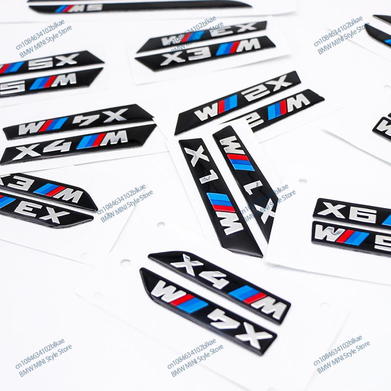 2Pcs Premium Fender Side Badge Emblem for BMW M Power X1 X2 X3 X4 X5 X6 Glossy Black Sticker Logo 6.8cm 8.4cm Car Styling Decor