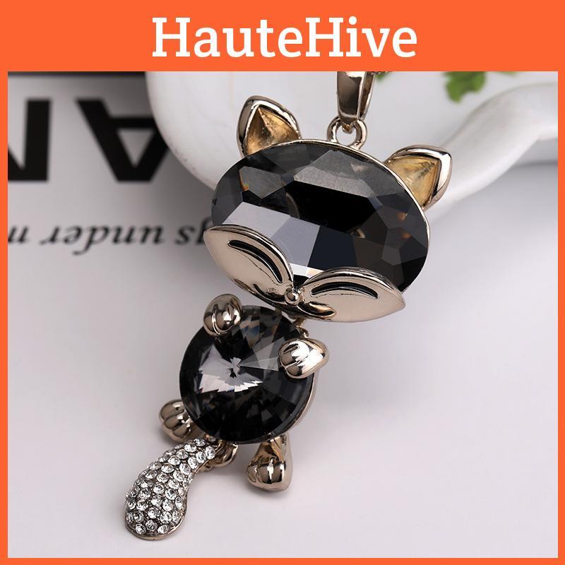 Adorable Cat Themed Crystal Sweater Necklace Long Length Women's Accessory For Every Occasion
