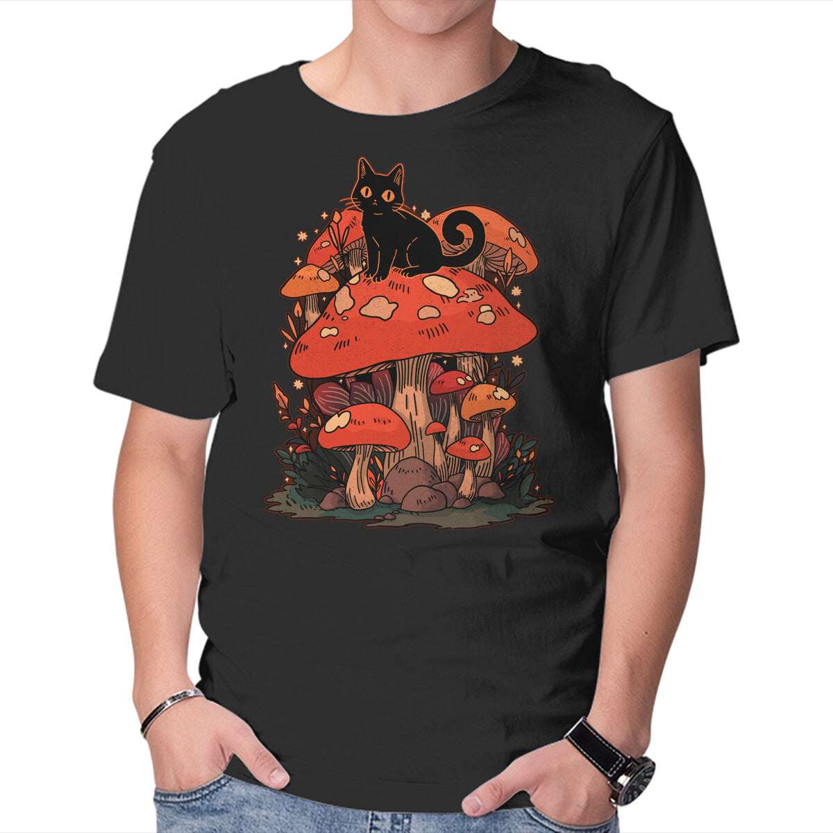 Unisex Crew Neck T-Shirt Feline Fungi Graphic Short Sleeve Casual Tee XS