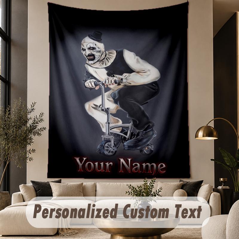 Custom Text Printed Tapestry Terrifier Art the Clown Pattern Large Wall Hanging Indoor Room Decor
