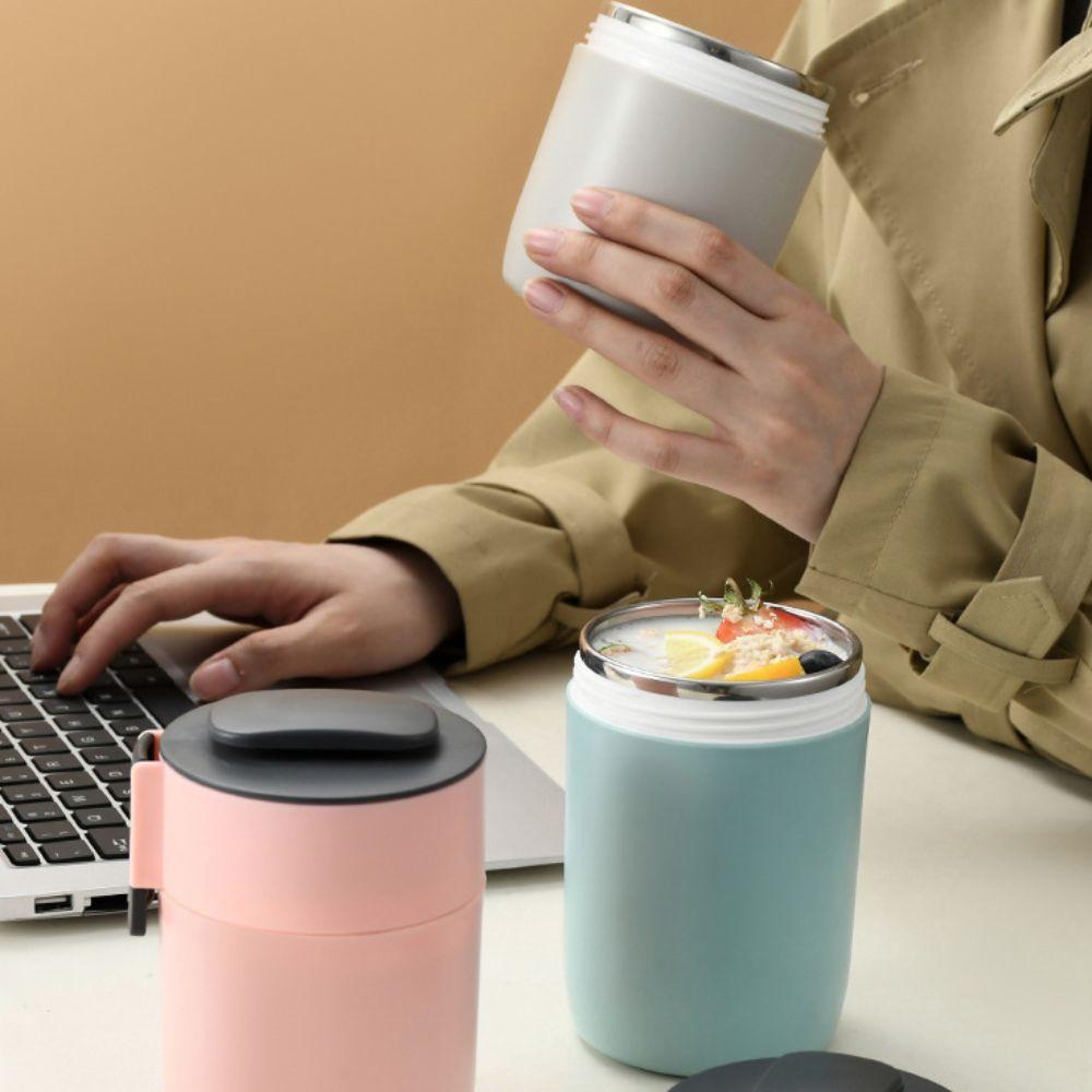Double Layer Insulated Breakfast Cup with Spoon Thermal Food Container Insulated Soup Cup  School