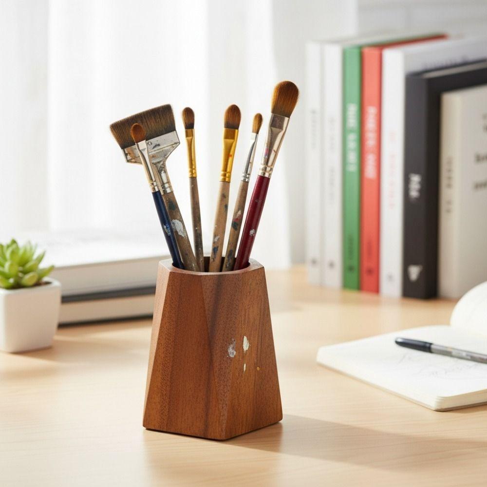 Smooth Surface Pen Container Polishing Design Desktop Pen Box Stationery Walnut Pen Holder  Office