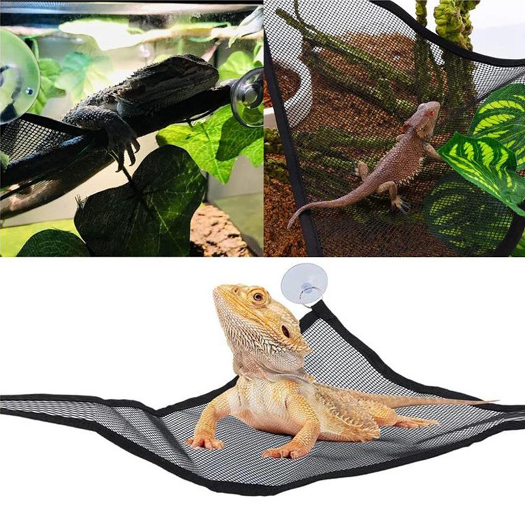 2Pcs Bearded Dragon Hammock with Suction Cup Breathable Mesh Reptile Hanging Bed for Chameleon Gecko Reptile Accessories
