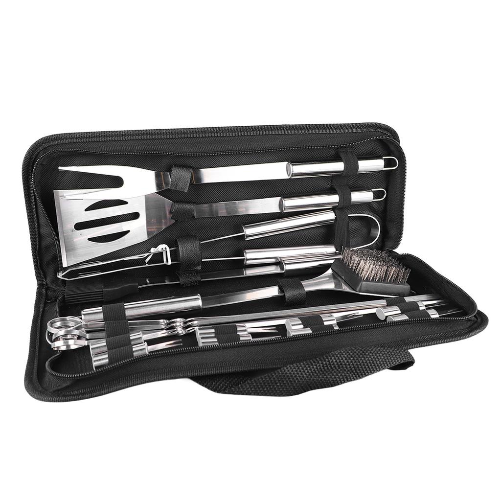 20pcs BBQ Grill Set Professional Stainless Steel Tongs Spatula Fork Brush Barbecue Tool Set for