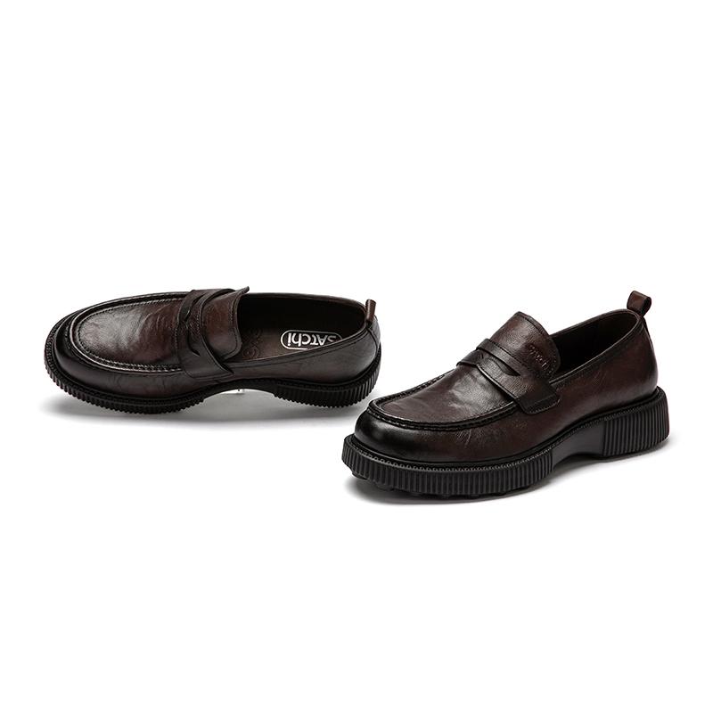 [Top layer cowhide] One foot loafers Cool and stylish thick soled casual leather shoes Business commuting men's shoes