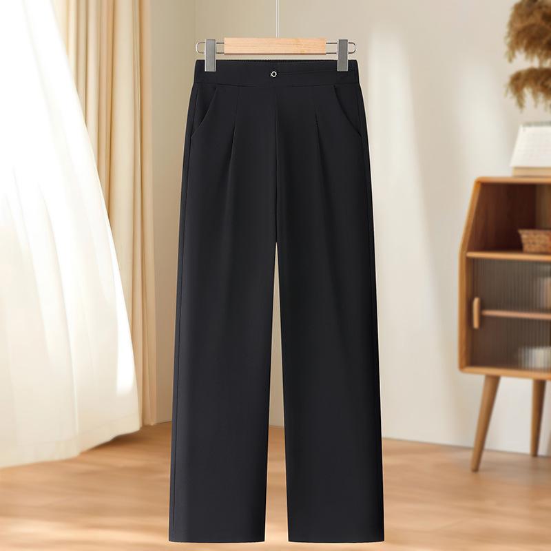 Stylish Ice Silk High Waisted Pants for 50-Year-Old Women - Loose, Elastic, Straight-Leg Summer Casual Wear