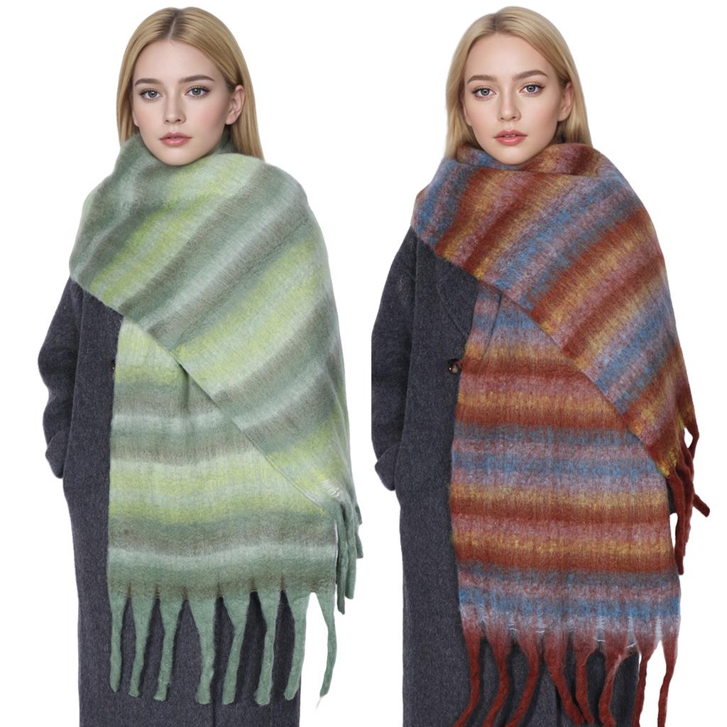 Winter Scarf For Women Cashmere Warm Striped Pashmina Blanket Wraps Thick Soft Bufanda Scarves Tassel Shawls Long Poncho Echarpe