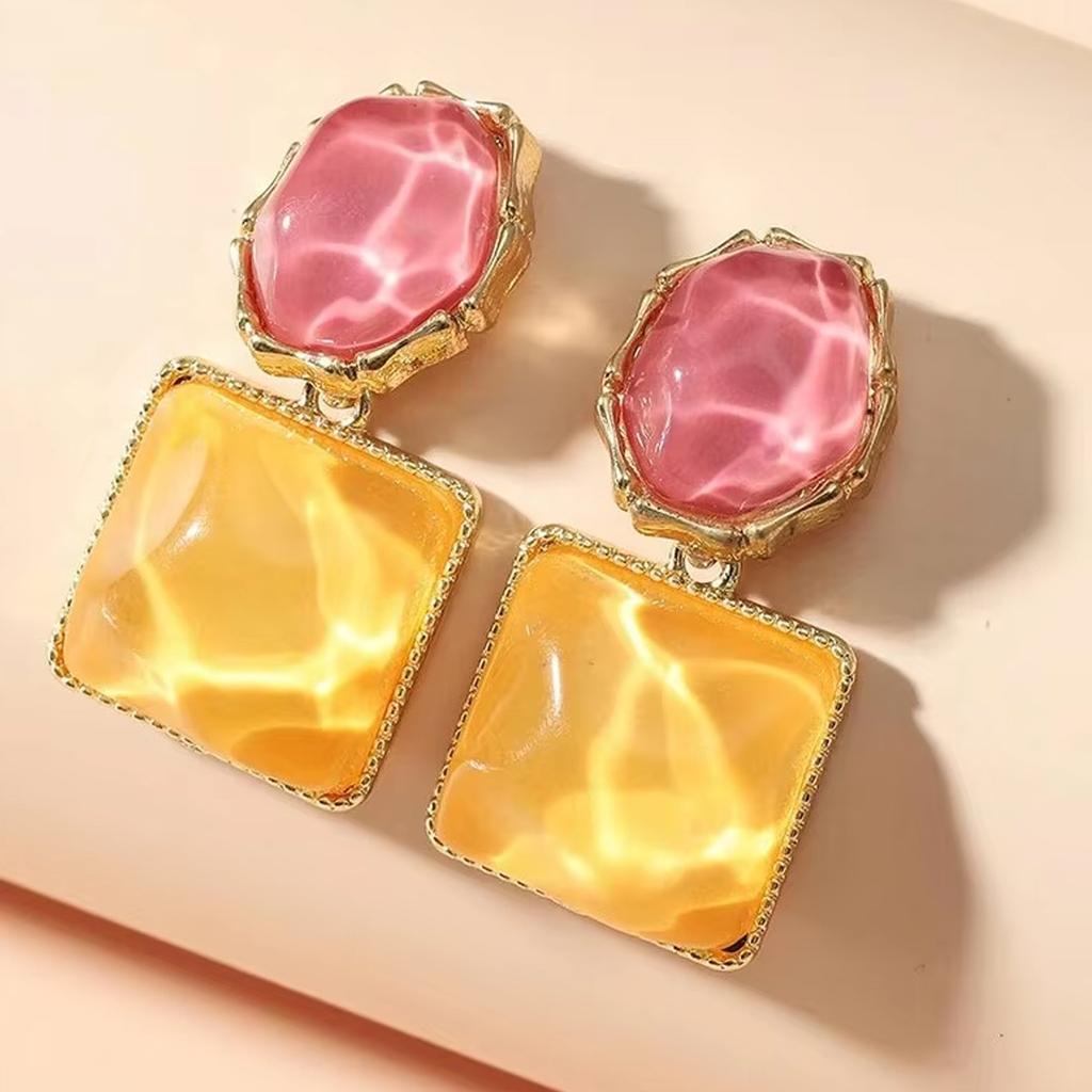 Women Square Crystal Drop Earrings Colorful Glass Stone Dangle Earring Jewelry Accessories