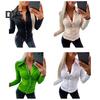 Elegant Women Solid Color Shirt Lapel Long Sleeve Office Tops Pleated Single Breasted Blouse Workwear