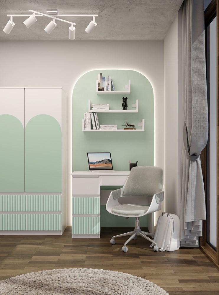 Modern Children's Desk Mijas Arteso Left-Hand Colour White Mint Green 4 Drawers