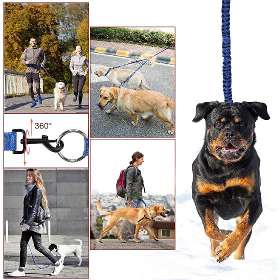Dual Dog Leash, Double Dog Leash, 360° Swivel No Tangle Dog Walking Leash for 2 Dogs up to 200lbs, Comfortable Adjustable Dual Padded Handles (Royal