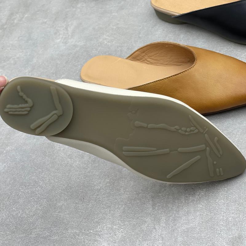 Johnature Pointed Toe Genuine Leather Women's Slippers Casual And Versatile Soft Cowhide Outdoor Slip-on Shoes