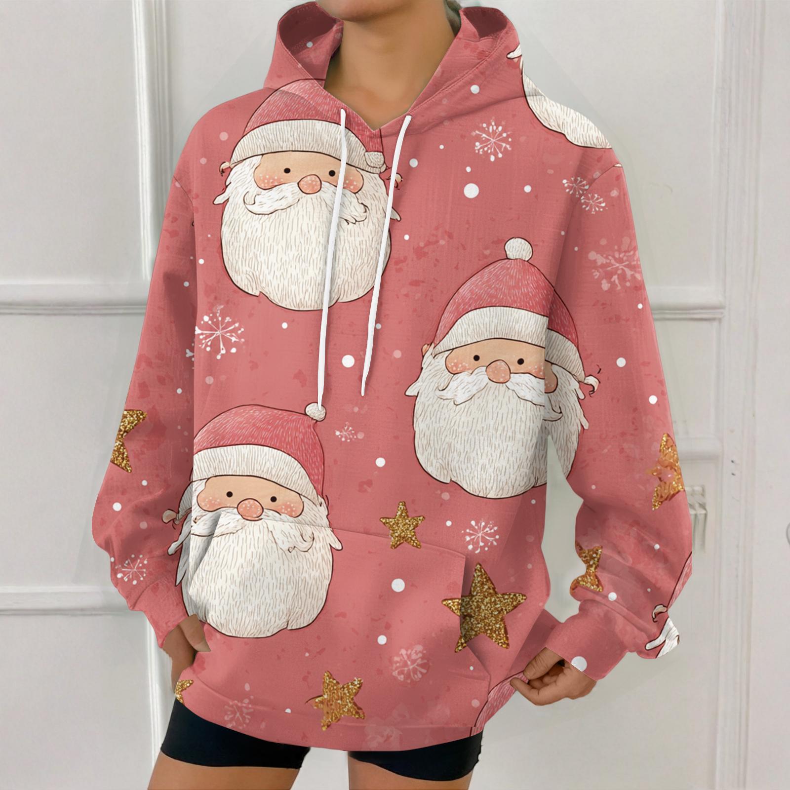 

Женская модная толстовка с рождественским принтом, повседневная толстовка с капюшоном и карманами XL арбуз красный