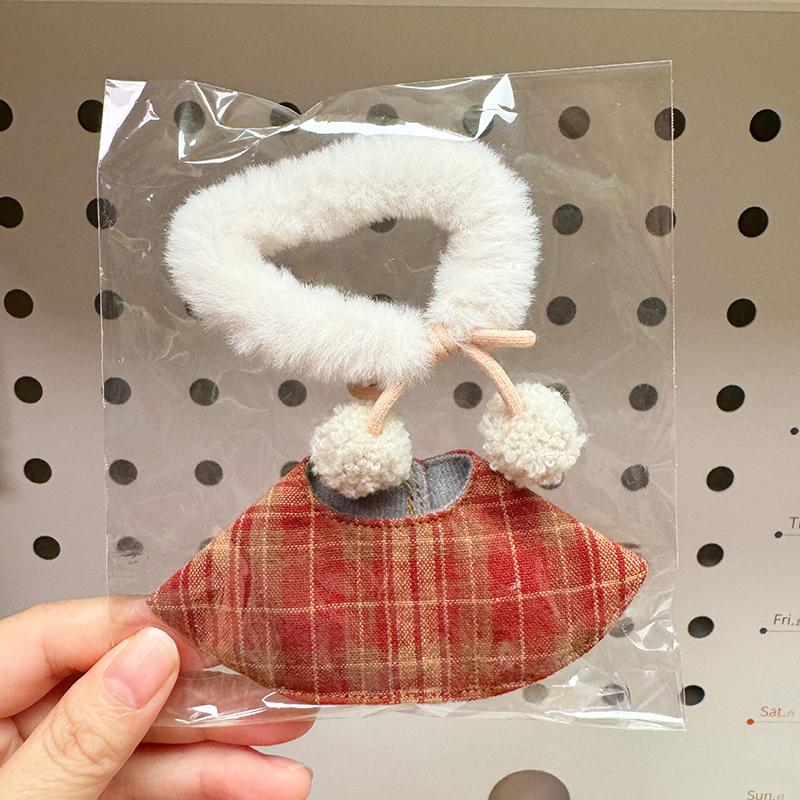 17Cm Păpușă Pluș Haine Macaron Șezând Petrecere Crăciun Pelerină Carouri Haine V2 Haine Costume de Crăciun