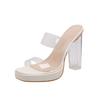 Transparent high-heeled sandals for women's 2025 summer new one-word with thick-soled waterproof table thick-heeled crystal slippers for women's ou