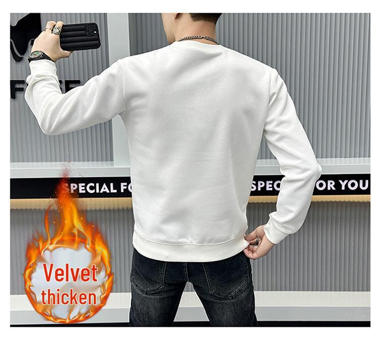 Men's European Luxury Round Neck Fleece-Lined Sweatshirt – Trendy, Thickened Outerwear with Hot Drill Design