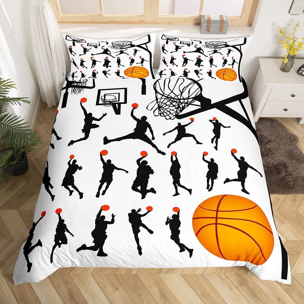 Basketball Duvet Cover Black Gold Bedding Set Black And Golden Basketball Court Design Comforter Cover Sports Games Quilt Cover